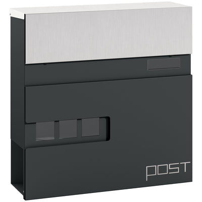 Wall Mounted Lockable Post Box with Viewing Window and Weatherproof Design in Charcoal Grey by HOMCOM
