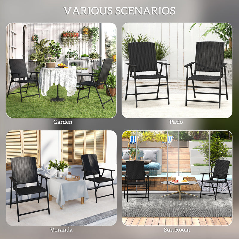 Set of Two Black Folding Rattan Chairs for Garden and Patio by Outsunny