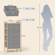 Slim Chest of Drawers for Small Bedroom Storage with Bamboo Frame and Fabric Drawers Natural AOSOM