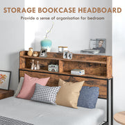 Industrial Double Bed Frame with Storage Headboard and Slatted Base for Adults Rustic Brown