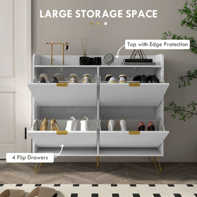 Slim Shoe Storage Cabinet With 4 Flip Drawers Fits Up To 16 Pairs Grey