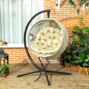 Khaki Hanging Egg Chair with Stand Thick Cushion and Cup Holder for Garden or Indoor Use by Outsunny