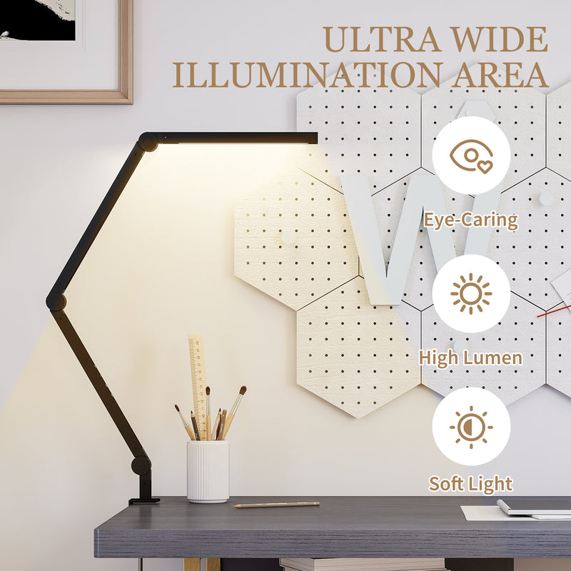 LED Desk Lamp with Clamp and Swing Arm for Office or Study Adjustable Brightness Black AOSOM