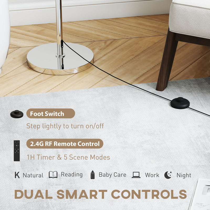 Adjustable Floor Lamp with Remote Control for Easy Reading and Relaxing Lighting Silver Beige