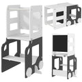 Foldable Toddler Step Stool With Safety Rail For Kitchen And Bathroom Use Grey AOSOM