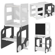 Foldable Toddler Step Stool With Safety Rail For Kitchen And Bathroom Use Grey AOSOM