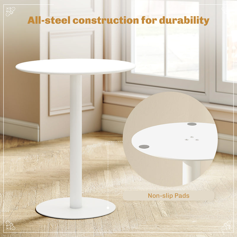 Round Dining Table with Steel Base Ideal for Kitchen or Living Room Use White AOSOM