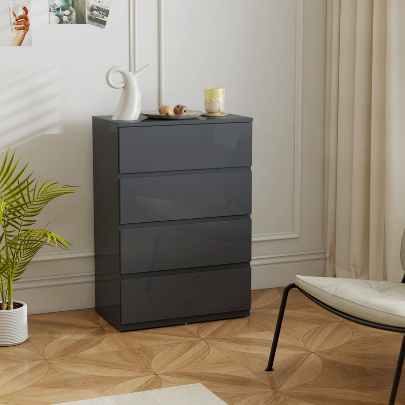 Modern 4 Drawer Chest of Drawers With High Gloss Finish For Bedroom Storage Grey AOSOM
