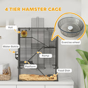 4 Tier Hamster Cage with Glass Base Running Wheel and Accessories by PawHut