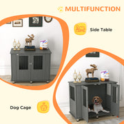 Wooden Dog Crate Table with Magnetic Door for Medium and Large Dogs Indoor Use Grey