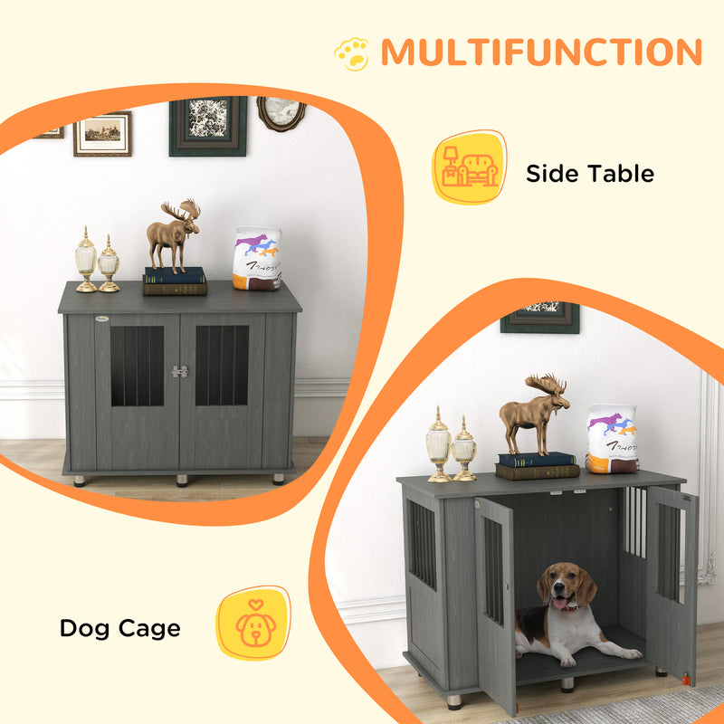 Wooden Dog Crate Table with Magnetic Door for Medium and Large Dogs Indoor Use Grey