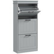 Three Drawer Slimline Shoe Storage Cabinet For Hallway Or Entryway, Grey