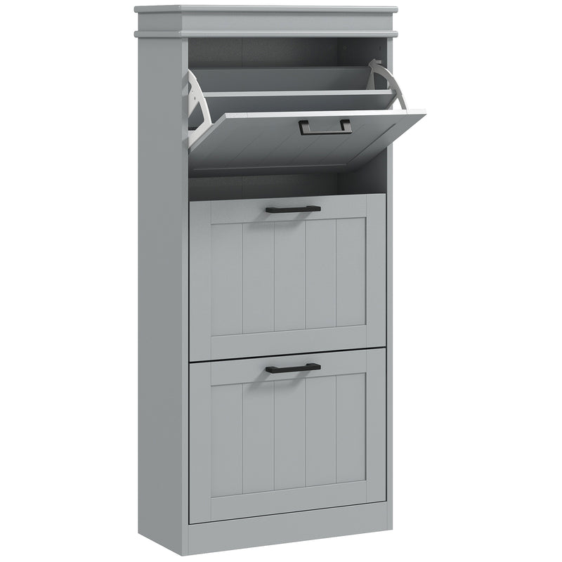 Three Drawer Slimline Shoe Storage Cabinet For Hallway Or Entryway, Grey