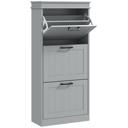 Three Drawer Slimline Shoe Storage Cabinet For Hallway Or Entryway, Grey