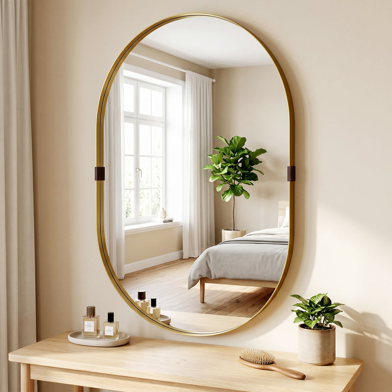 Wall Mirror with Deep Frame for Brightening Hallways or Living Rooms Gold Homcom