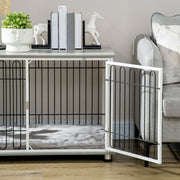 Indoor Dog Crate with Cushion and Lockable Doors Doubles as Side Table for Small Dogs Grey
