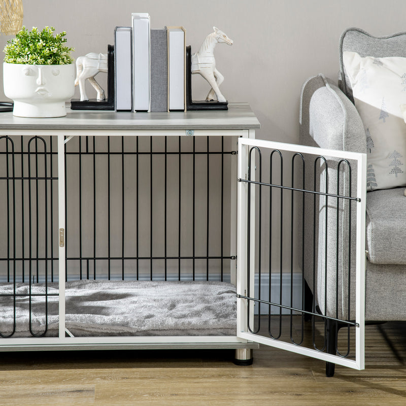 Indoor Dog Crate with Cushion and Lockable Doors Doubles as Side Table for Small Dogs Grey