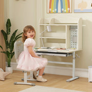 Height Adjustable Kids Study Desk With Tilt Top Storage Hutch And Pegboard Natural AOSOM