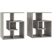 Set of 2 Three Tier Side Tables with Open Shelves for Bedroom or Lounge, Cement Colour