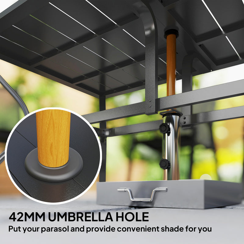 Black Rectangular Garden Dining Table with Parasol Hole Steel Frame 150cm x 90cm