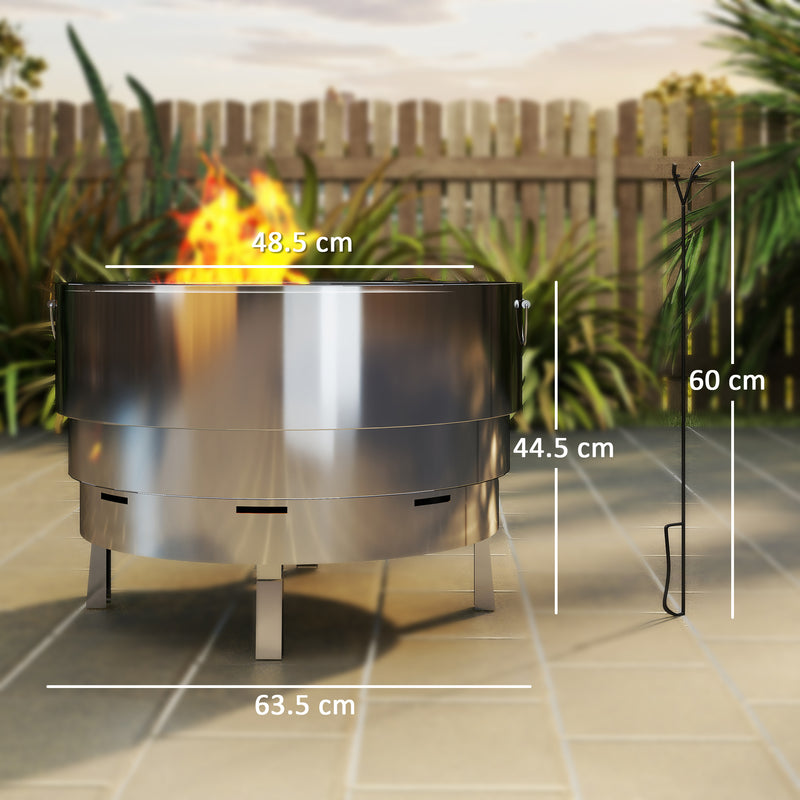 Silver Stainless Steel Wood Burning Fire Pit with Poker for Garden Heating by Outsunny