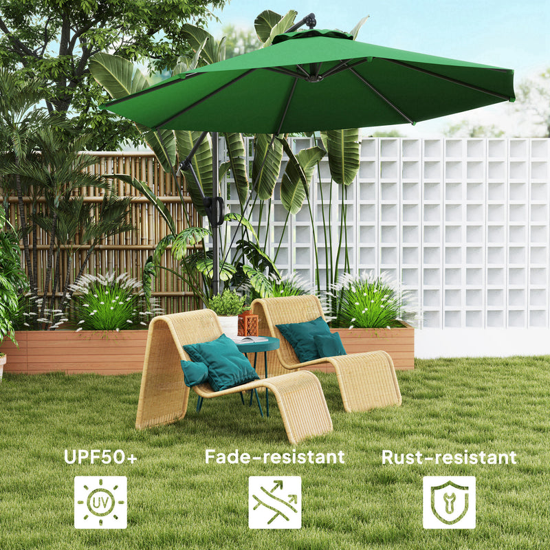 Green 3m Cantilever Garden Parasol with Cover Wind Strap and Tilt by Outsunny