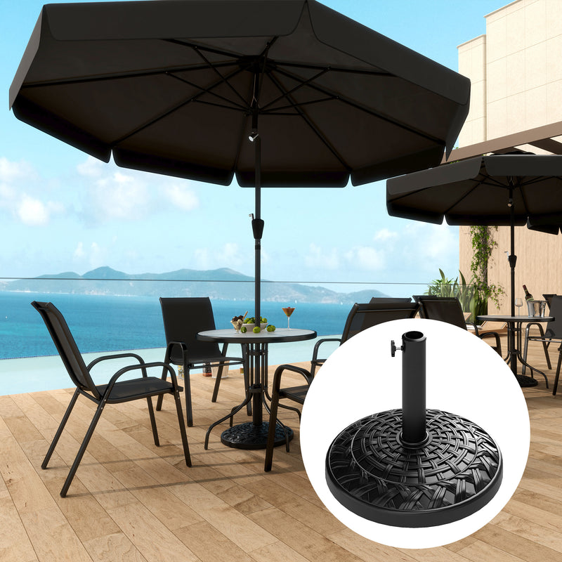 12kg Round Resin Garden Parasol Base Heavy Duty Stand for 38mm 48mm Umbrella Poles Black by Outsunny