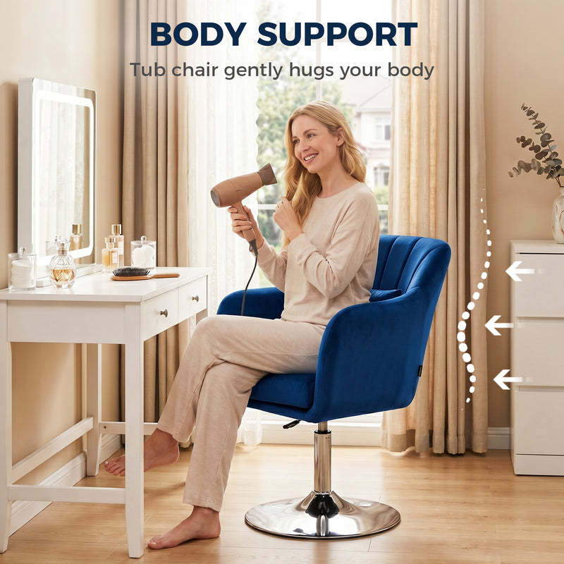 Swivel Lounge Chair with Adjustable Height and Padded Velvet Seat for Bedroom Comfort