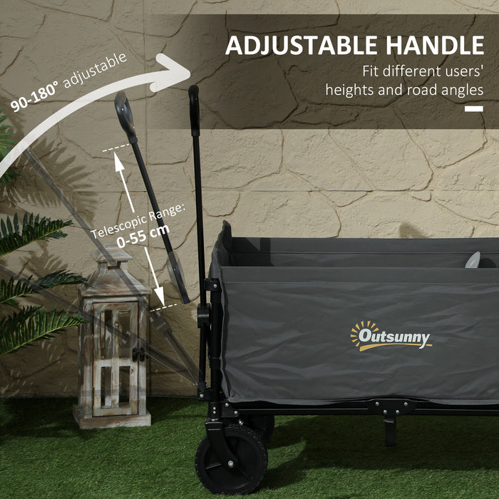 120L Folding Garden Trolley Cart with Wheels and Adjustable Handle for Camping and Beach by Outsunny