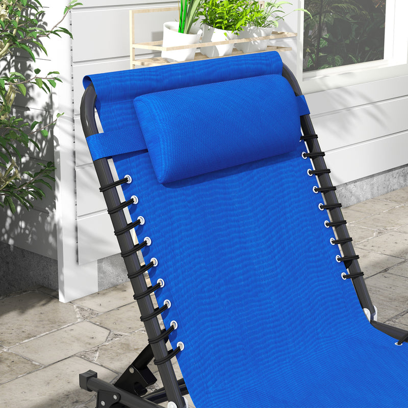 Set of 2 Blue Folding Sun Loungers With 4 Position Backs for Garden or Patio