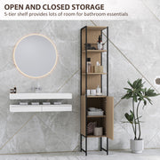 Tall Wooden Bathroom Cabinet with Open Storage and Adjustable Shelf for Organised Spaces