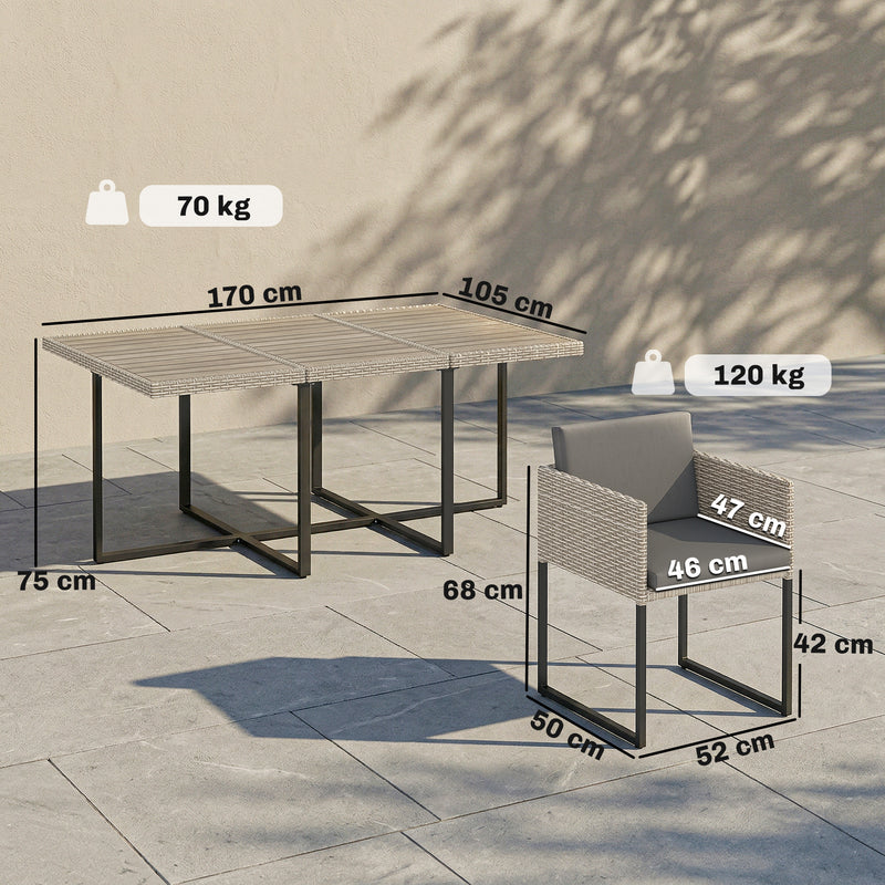 7-Piece Rattan Garden Dining Set with 6 Cushioned Chairs and Large Dining Table — Grey or Brown Outsunny