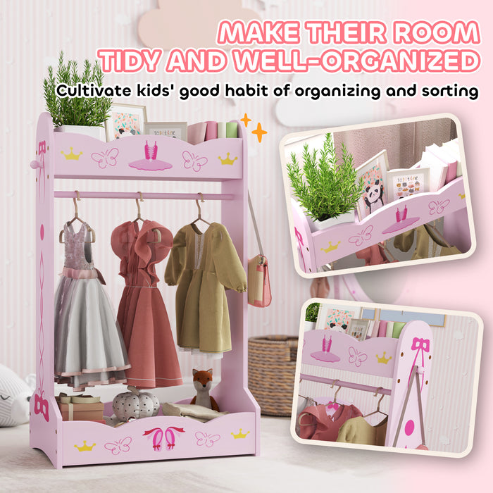 Kids Clothes Rail with Storage Shelves for Ages 3-8 Pink by AIYAPLAY