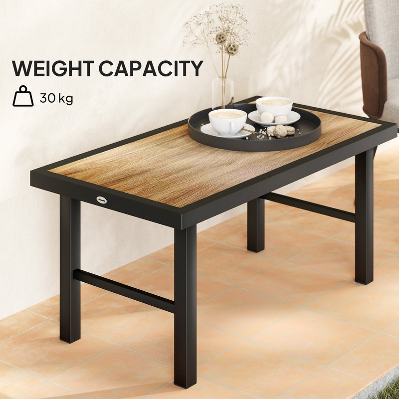 Metal Rectangular Garden Coffee Table with Woodgrain SPC Tabletop for Outdoors 100cm Brown by Outsunny
