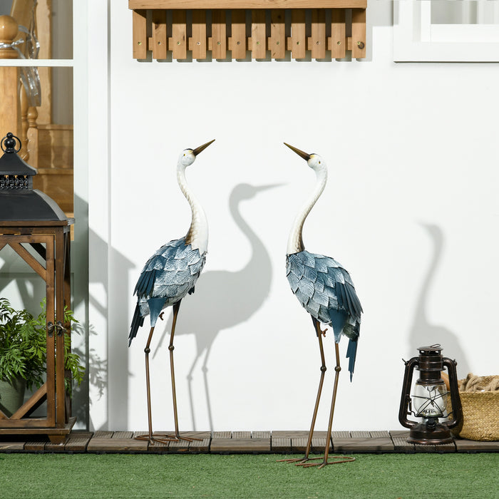 Crane Garden Ornaments Steel Statue Set 2 Piece Outdoor Decor for Patio Pond by Outsunny
