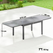 Extendable Garden Dining Table for 6 to 10 People with Easy Clean Glass Top Grey Outsunny