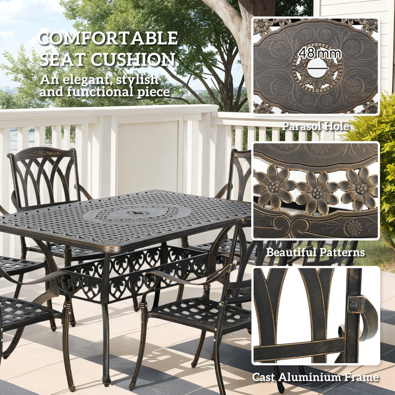 Seven Piece Cast Aluminium Garden Dining Set in Bronze Tone by Outsunny