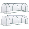 Set of 2 Clear Tunnel Greenhouses with Roll-up Door Steel Frame and Plastic Cover by Outsunny