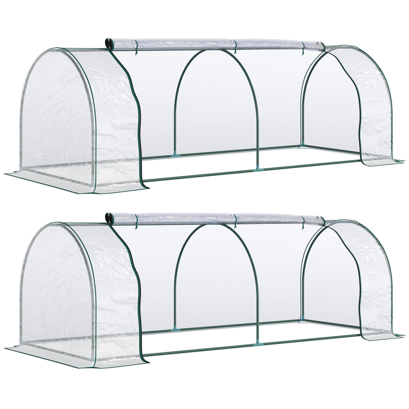 Set of 2 Clear Tunnel Greenhouses with Roll-up Door Steel Frame and Plastic Cover by Outsunny