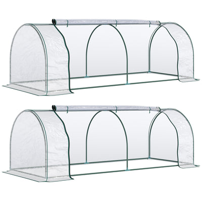 Set of 2 Clear Tunnel Greenhouses with Roll-up Door Steel Frame and Plastic Cover by Outsunny