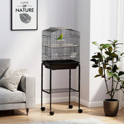 Black Bird Cage for Budgies Canaries Finches with Stand Wheels Storage Shelf by PawHut