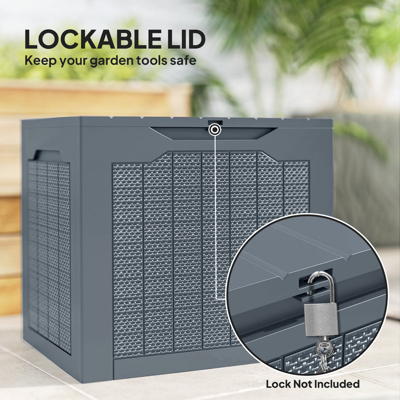 93L Outdoor Garden Storage Box With Handles Waterproof Plastic Trunk Container Light Grey