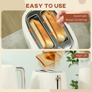 Cream White Cordless Kettle and Toaster Set 1.7L 3000W Fast Boil with 7 Browning Levels by HOMCOM