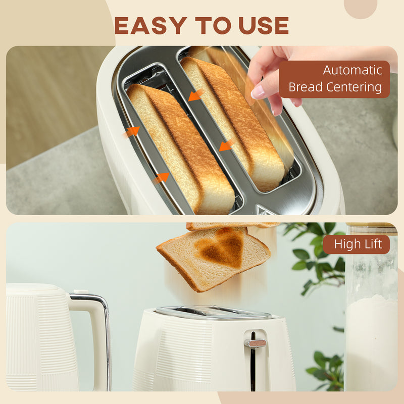 Cream White Cordless Kettle and Toaster Set 1.7L 3000W Fast Boil with 7 Browning Levels by HOMCOM