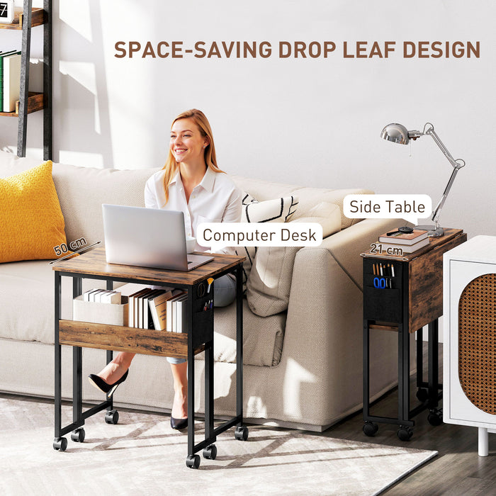 Industrial Drop Leaf Writing Desk 63 cm Space Saving Home Office Work Table