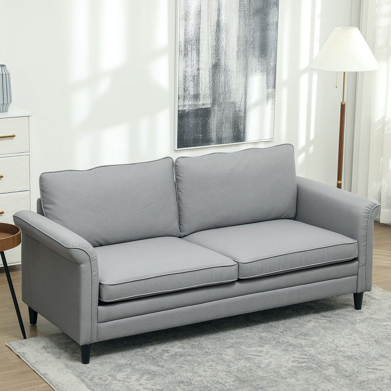 Grey 3 Seater Upholstered Sofa with Spring Cushion and Rubber Wood Legs by HOMCOM