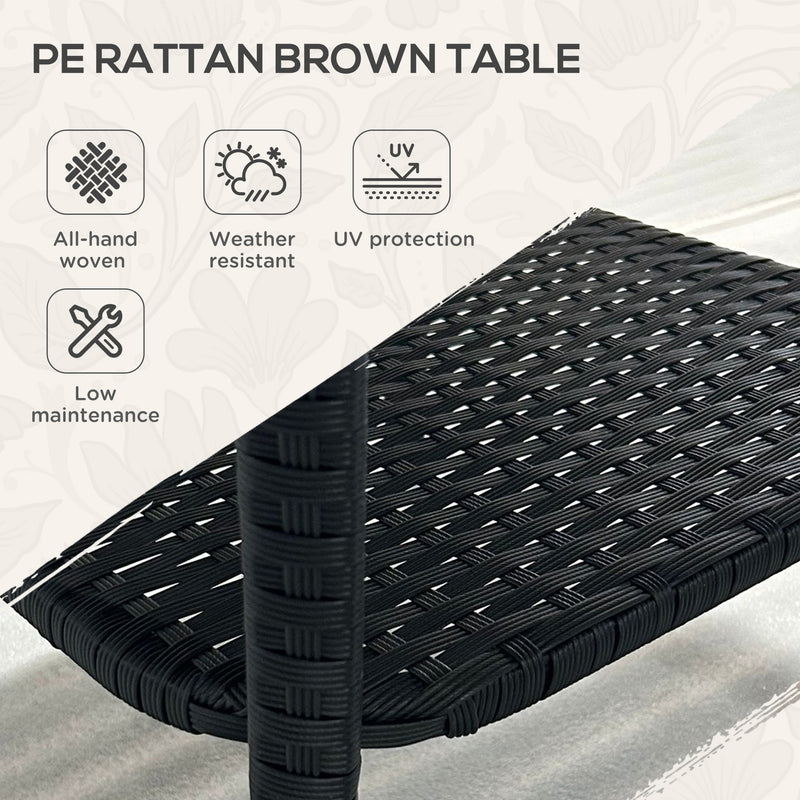 Black Rattan Two Tier Square Coffee Table for Garden or Patio by Outsunny