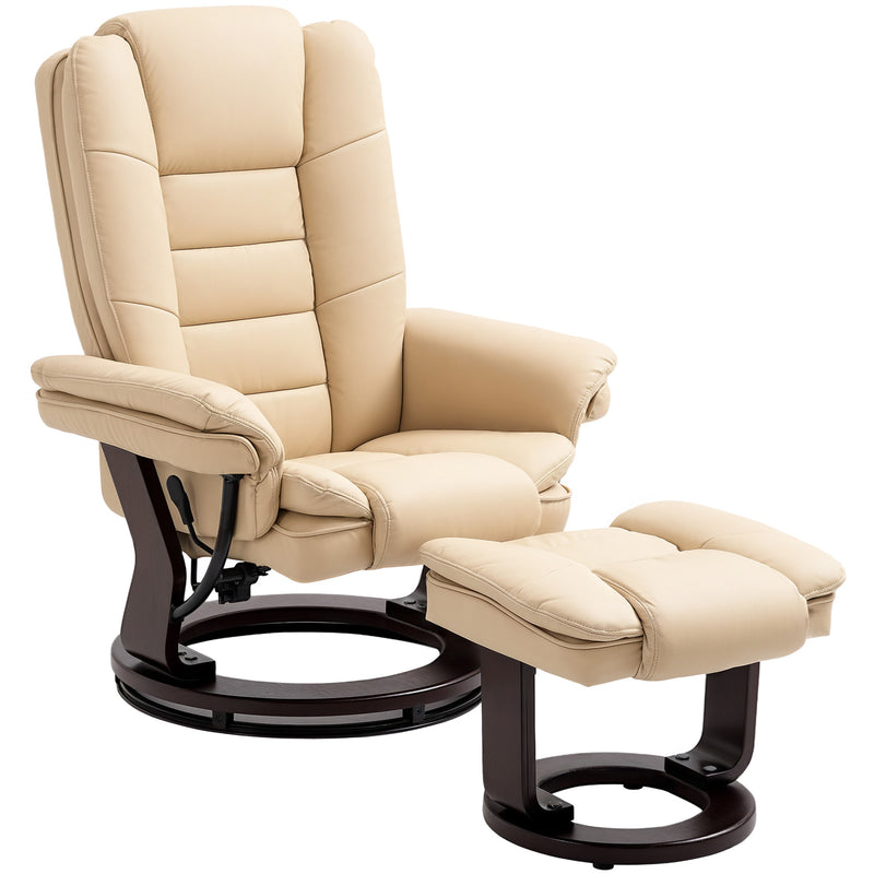 Beige Faux Leather Reclining Chair with 135Â° Adjustability and Footstool by HOMCOM