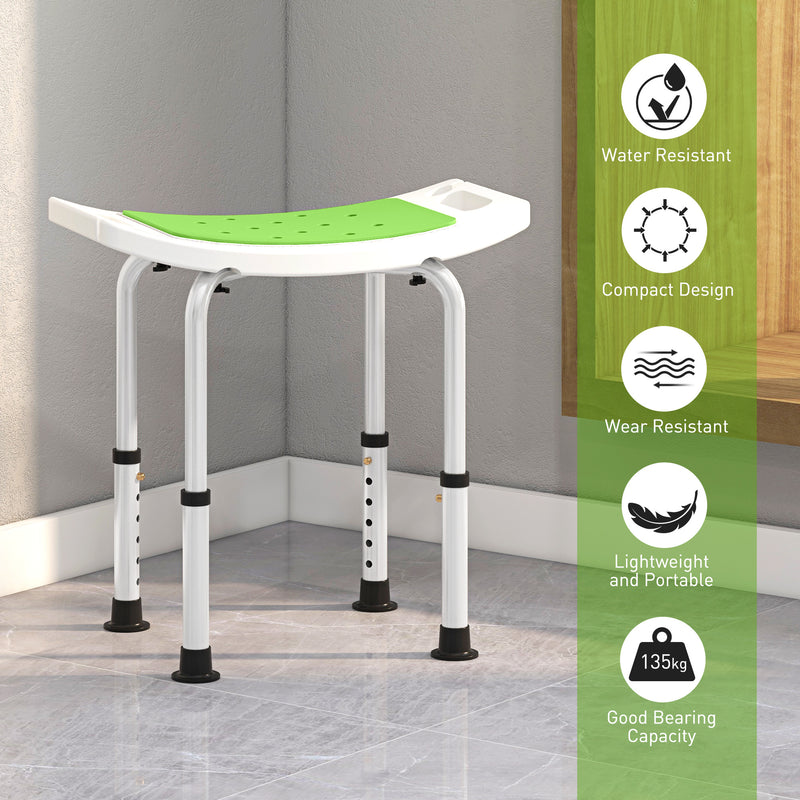Height Adjustable Shower Stool With Padded Seat and Drainage Holes for Bathroom Use, Green
