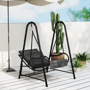 Dark Grey Rattan Hanging Swing Chair With Stand and Cushion for Garden and Balcony by Outsunny